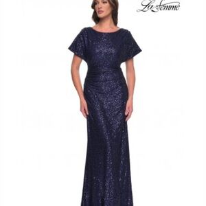 La Femme Navy Sequin Gown